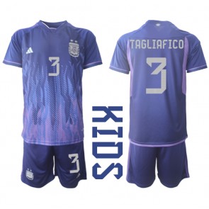 Argentina Nicolas Tagliafico #3 Replica Away Stadium Kit for Kids World Cup 2022 Short Sleeve (+ pants)